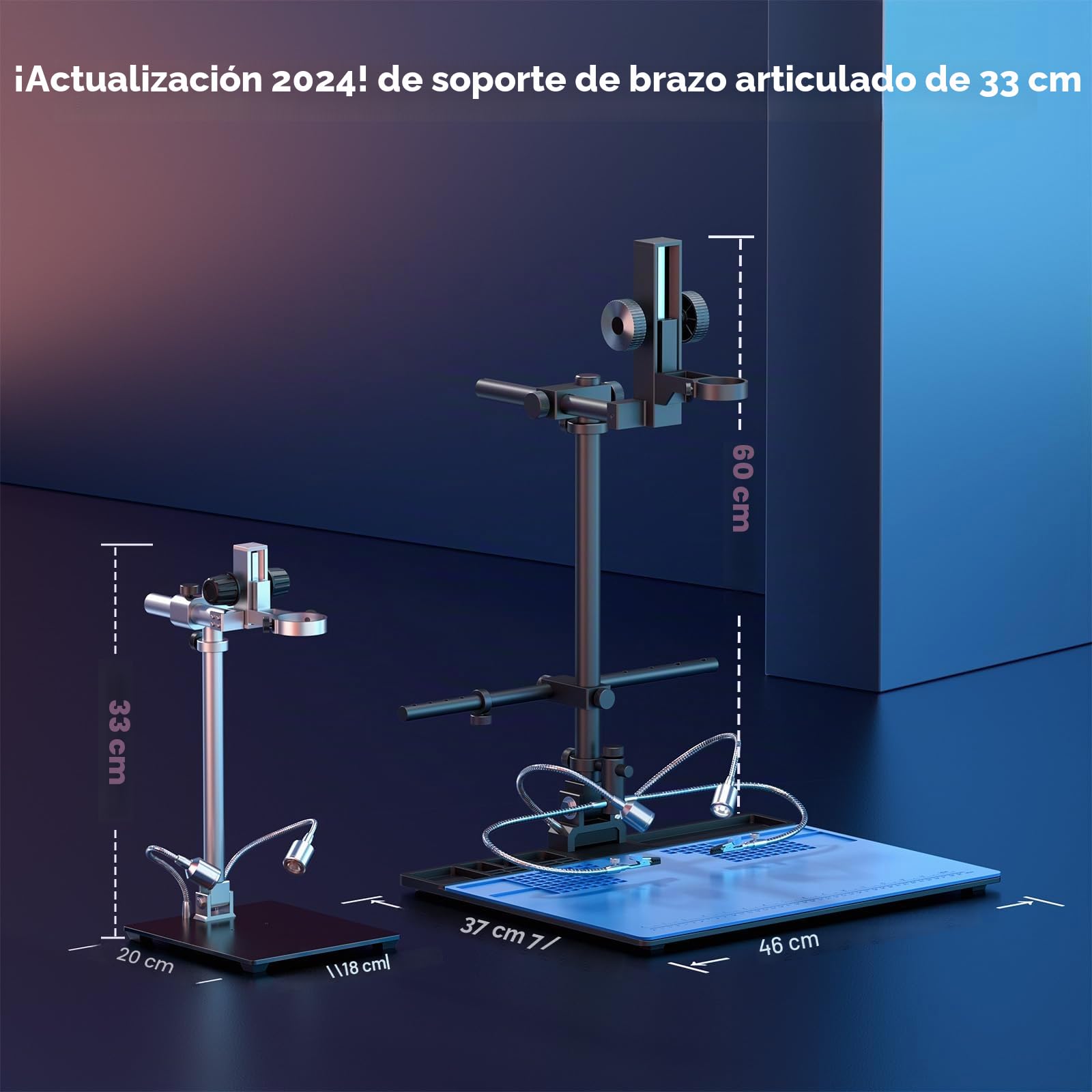 LM249MS Max 3 Lentes Microscopio Digital HDMI 10.1 Pulgadas con Estación de Soldadura, 2000X Electrónico para Adultos [Soporte de 24 Pulgadas], Video UHD