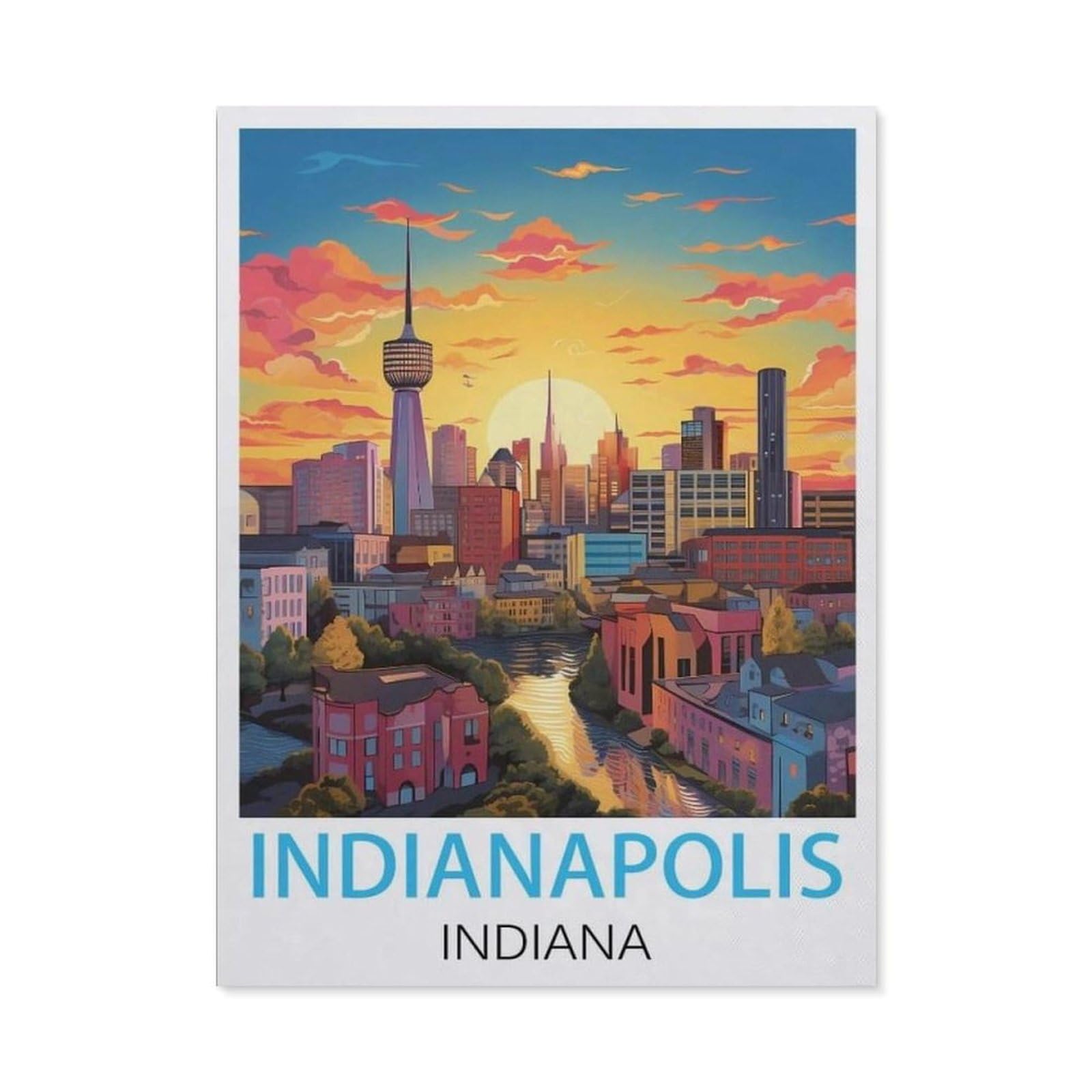 BEAYODKP Indianapolis Indiana Vintage Travel Poster，5D DIY Diamond Painting Full Round Drill Diamond Embroidery Cross Stitch Rhinestone Mosaic Paintings Art（40 x 50 cm/15.74 x 19.68 inches）-BZ22
