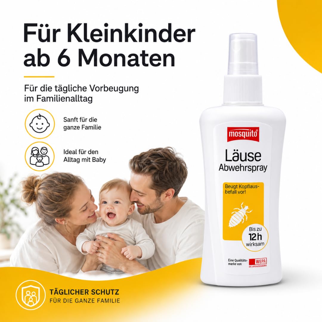 mosquito Läuse Abwehrspray 100 ml I Zur vorbeugenden Abwehr von Kopfläusen I Für Kinder ab 6 Monaten I bei Läusealarm in Kita & Schule I Bis zu 12 Stunden wirksam I mit Pharma Perle Duschgel (1x)