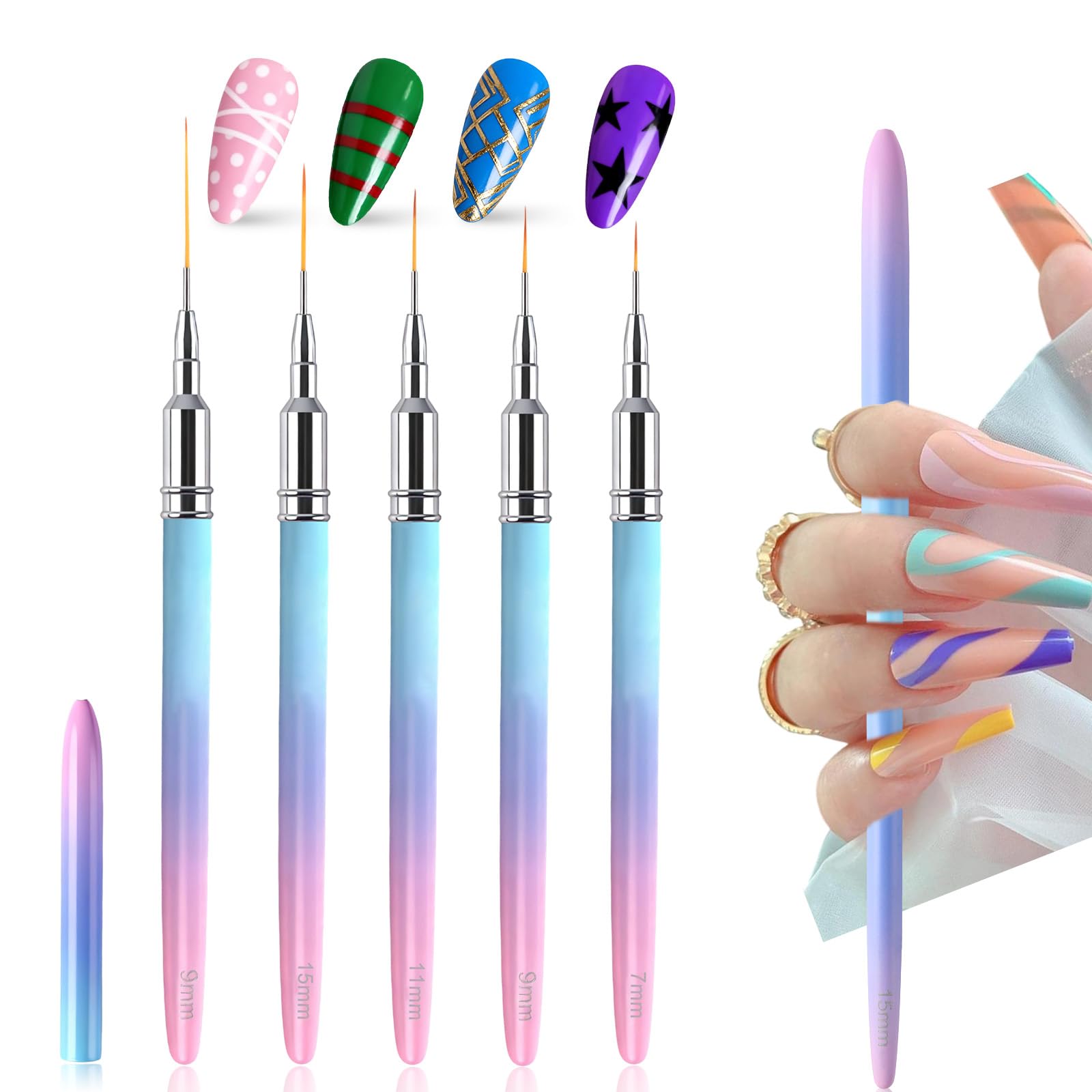 5Pcs Nail Art Pens Line Brushes Striping Nail Gel Polish Painting Brush Set Manicure Design Tools for Details