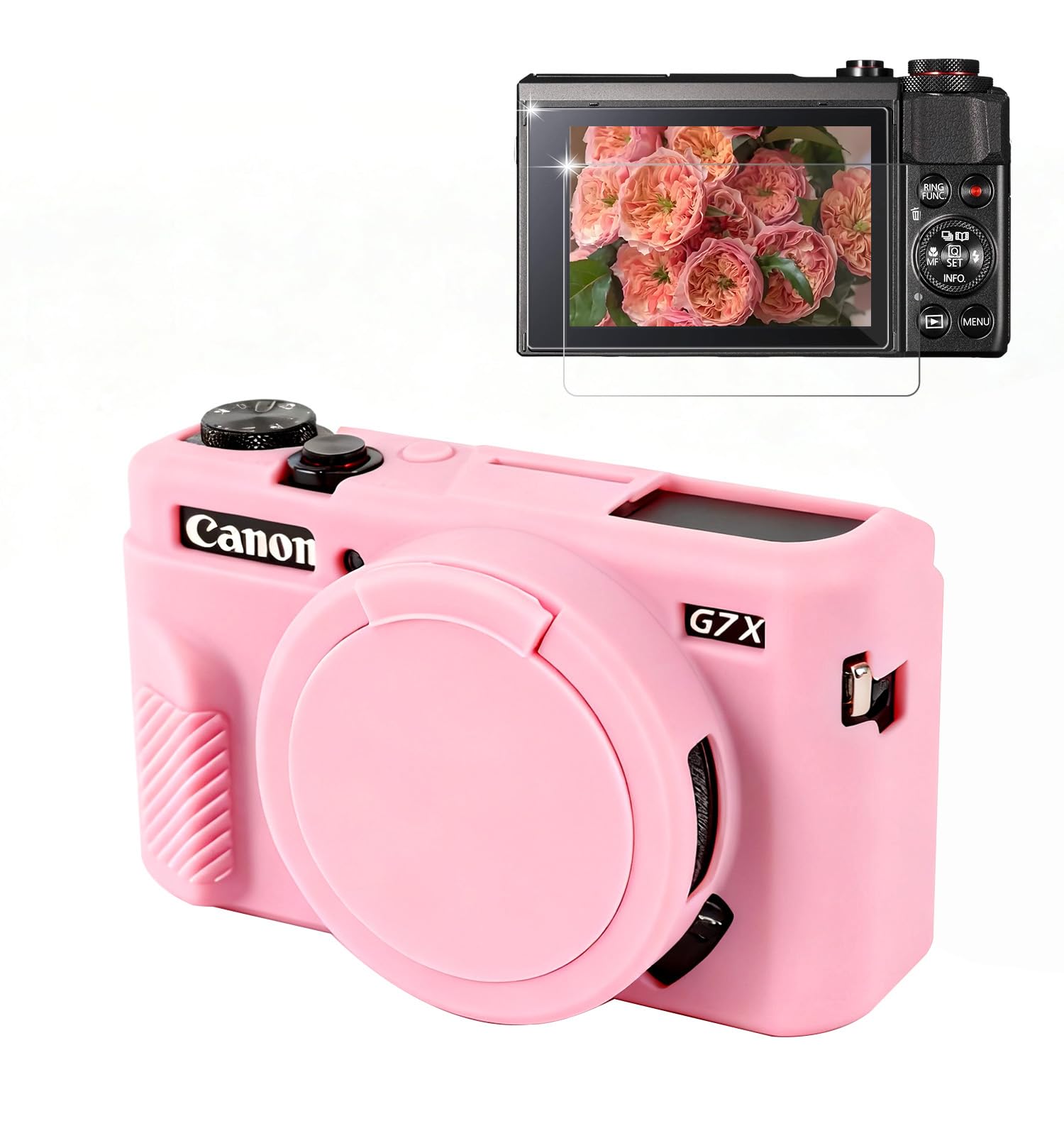 case for canon g7x mark ii g7x camera, soft silicone protective case, powershot g7x mark ii sleeve with removable lens cover & screen protector accessories, slim fit, anti-scratch (pink)