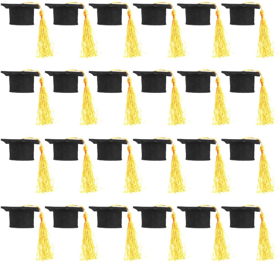 Zerodeko Mini Graduation Hats with Tassels 24 Pieces Felt Cap Decorations for Cupcakes Bottles Party Supplies Graduation Celebration Accessories