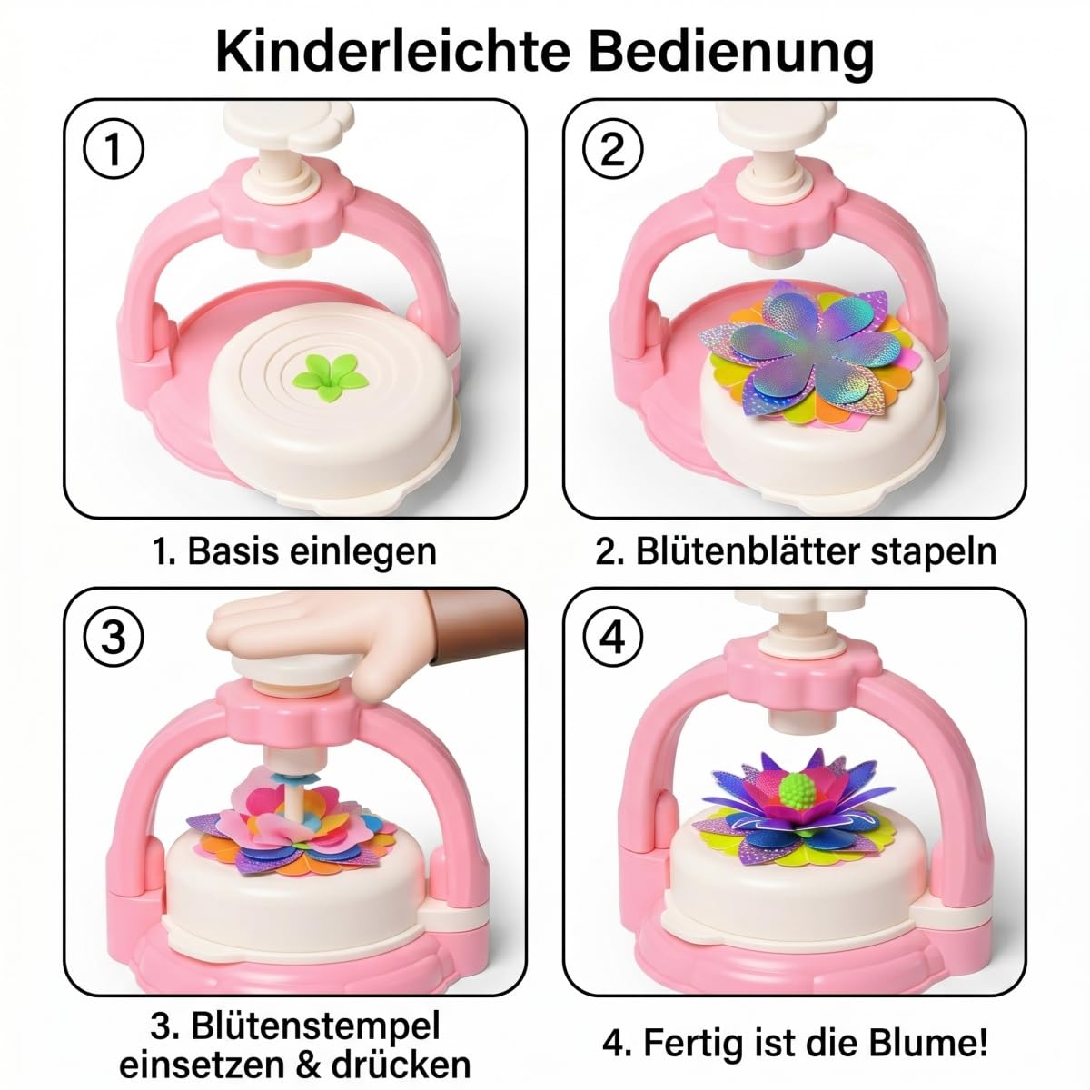 Blumenpresse Kinder mit doppelt so viel Zubehör, Geschenk Mädchen ab 4 5 6 Jahre, DIY Blumen Basteln für Haarreif Armband Ring,Blumenpresse Kinder