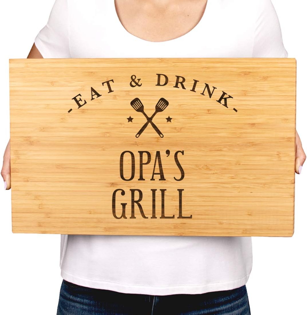 Andaz Press Large Bamboo Wood BBQ Cutting Board Gift, 17.75 x 11-inch, Opa's Grill, 1-Pack, Laser Engraved Serving Chopping Board Christmas Birthday Chef Kitchen Ideas