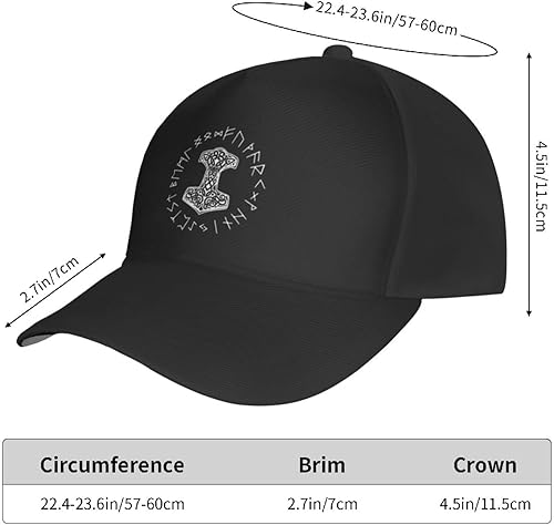 Vista 6 de Vikings Mjolnir and Rune Wheel Norse Mythology Symbol Trucker Hat for Men Or Women - Baseball Snapback Cap Black