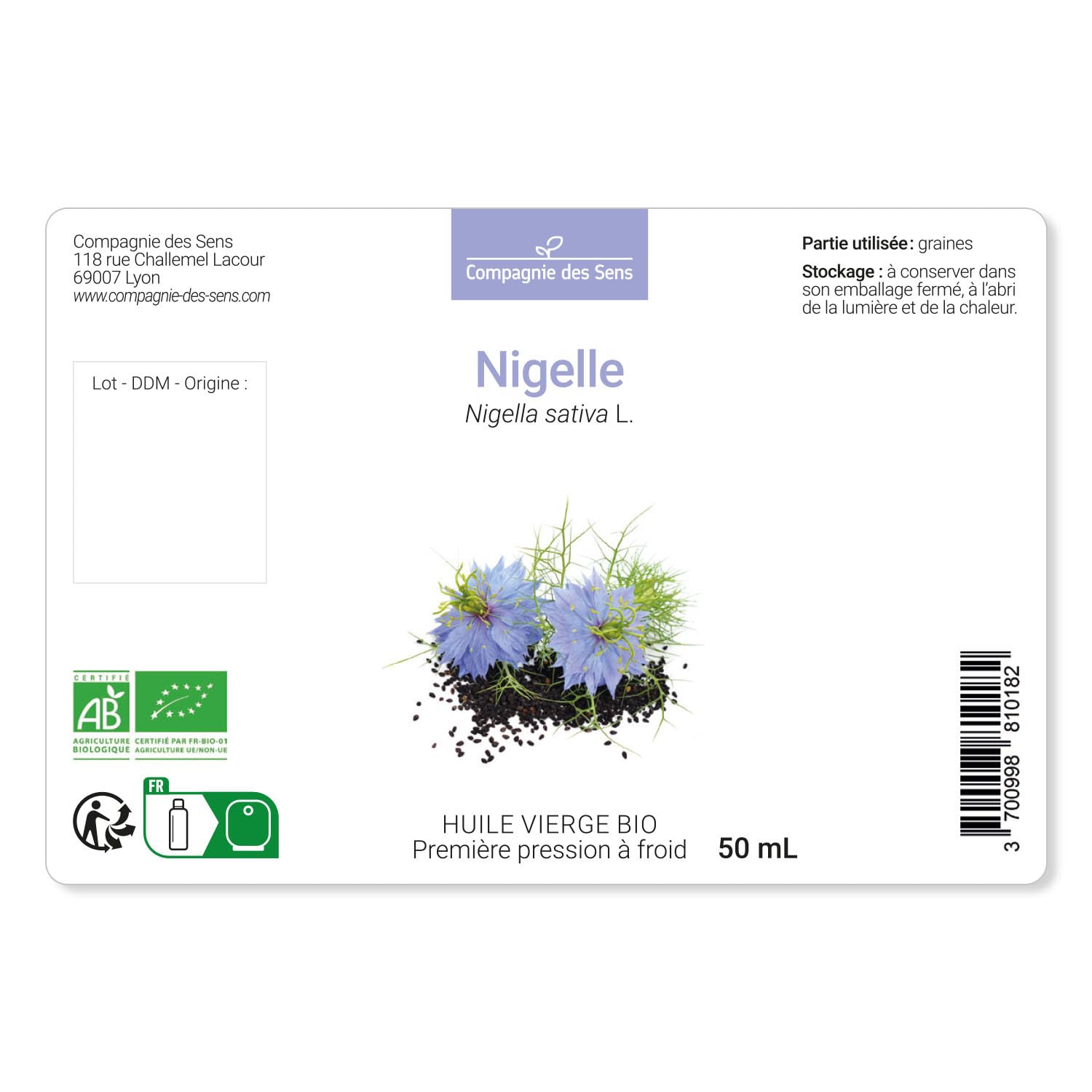 Nigelle - Huile Végétale Vierge BIO - Flacon en verre - Première pression à froid - 1L