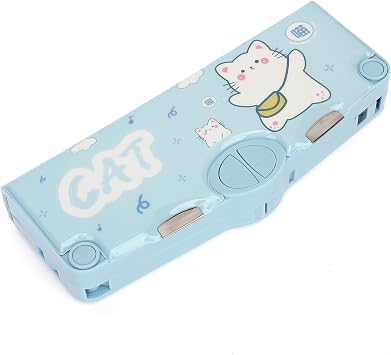 Multifunction Pencil Case for Kids Boys Girls, Cute Cartoon Pop Up Pencil Box with Sharpener, Scissors, School Supplies Cat Blue