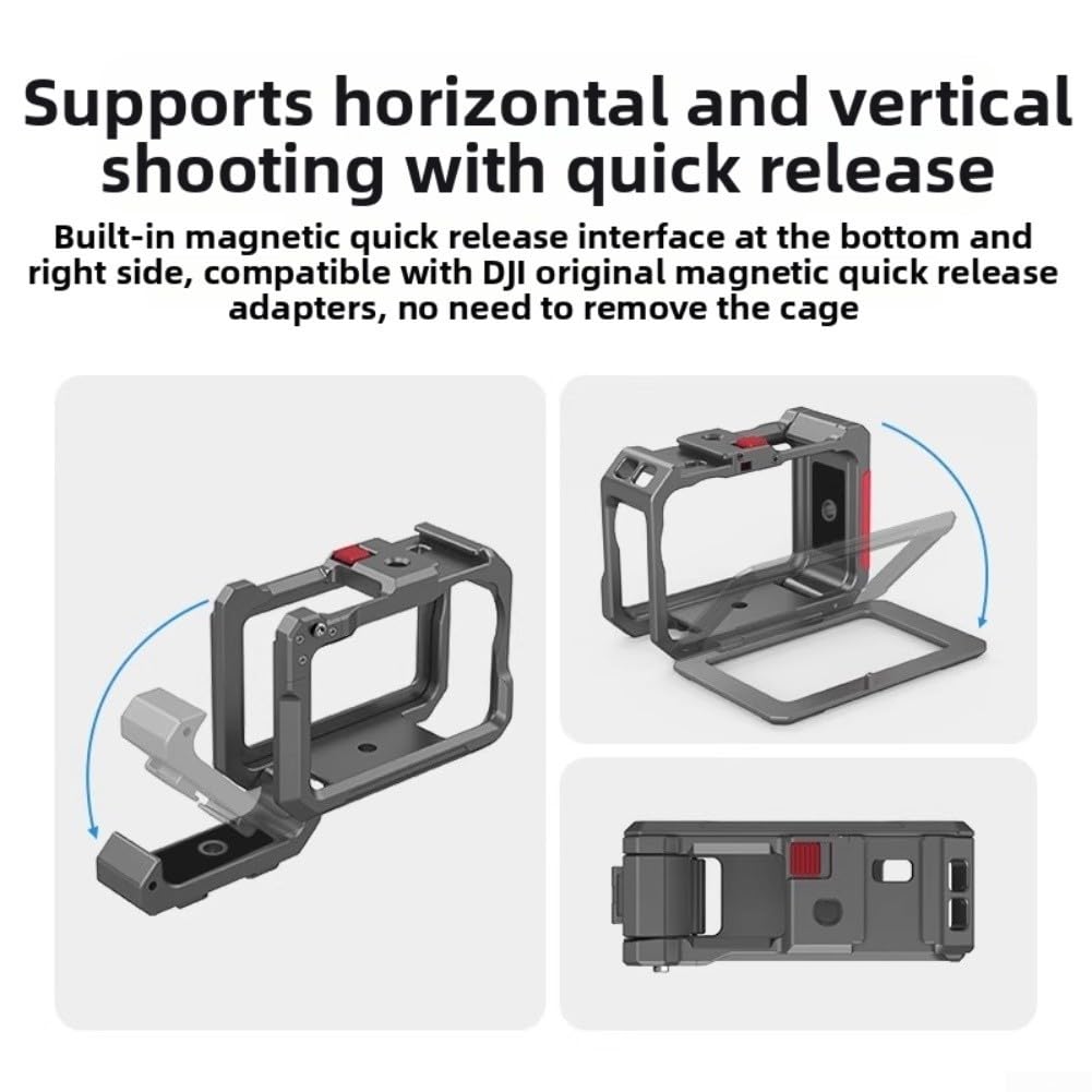 Street Photography Grip Kit para DJI para osmo Action 6: jaula de aluminio y mango con liberación rápida, soportes de zapata fría, diseño ergonómico para vlogging y viajes, negro (gris)