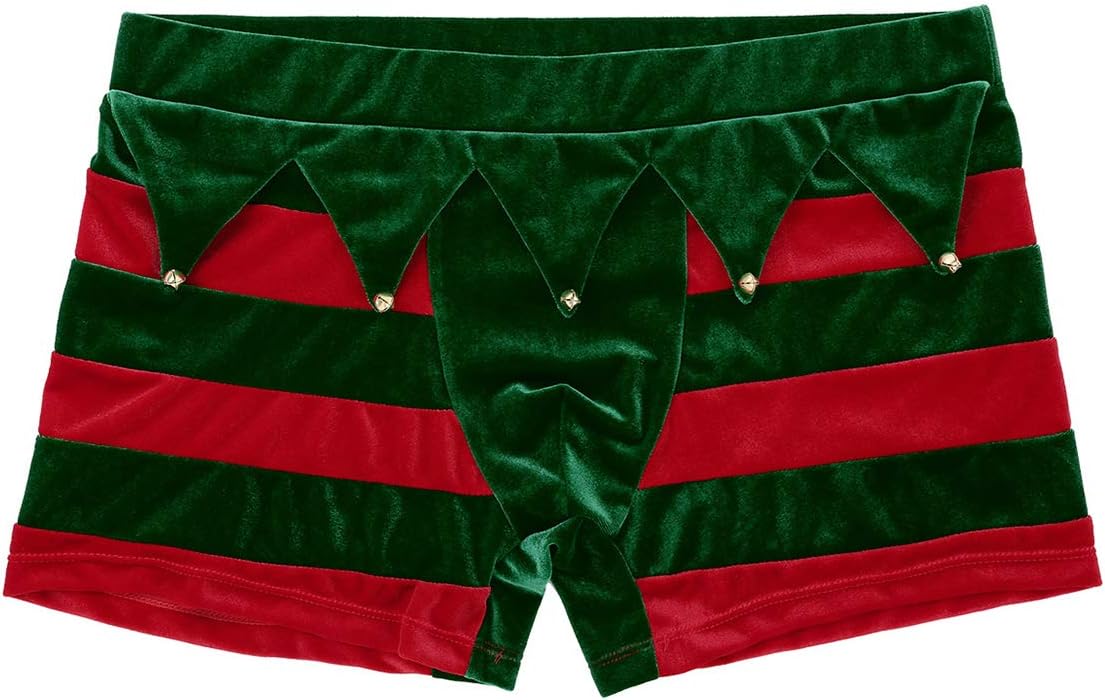 YiZYiF Men’s Novelty Christmas Velvet Red Boxer Briefs Holiday Lingerie Briefs Underwear