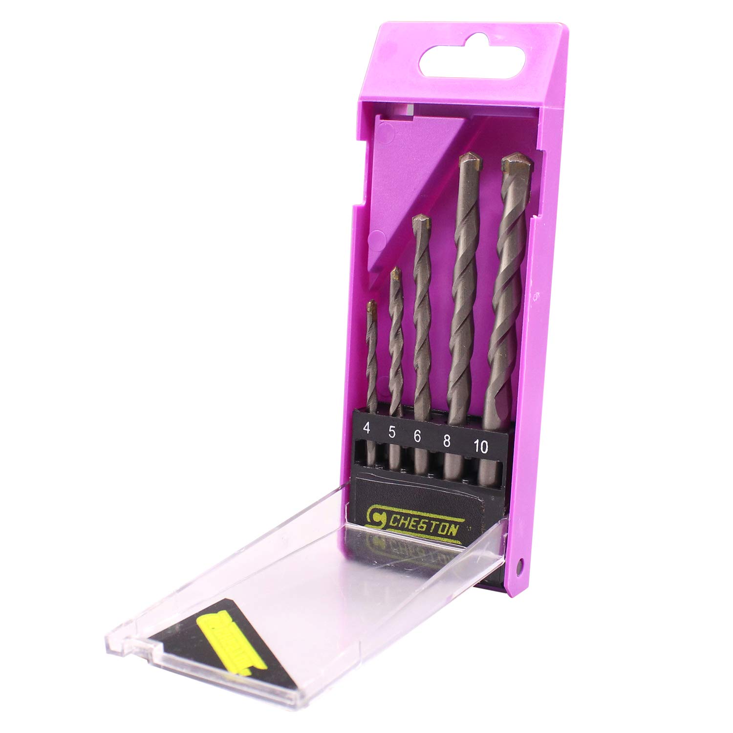 Cheston 5 Pcs Masonry Wall Drill Bit Set with Round Shank & Industrial Strength Carbide Tip for Tile, Brick, Cement, Concrete, Plastic & Wood (4mm-10mm) Compatible with Bosch, Black+Decker, Ibell Drill