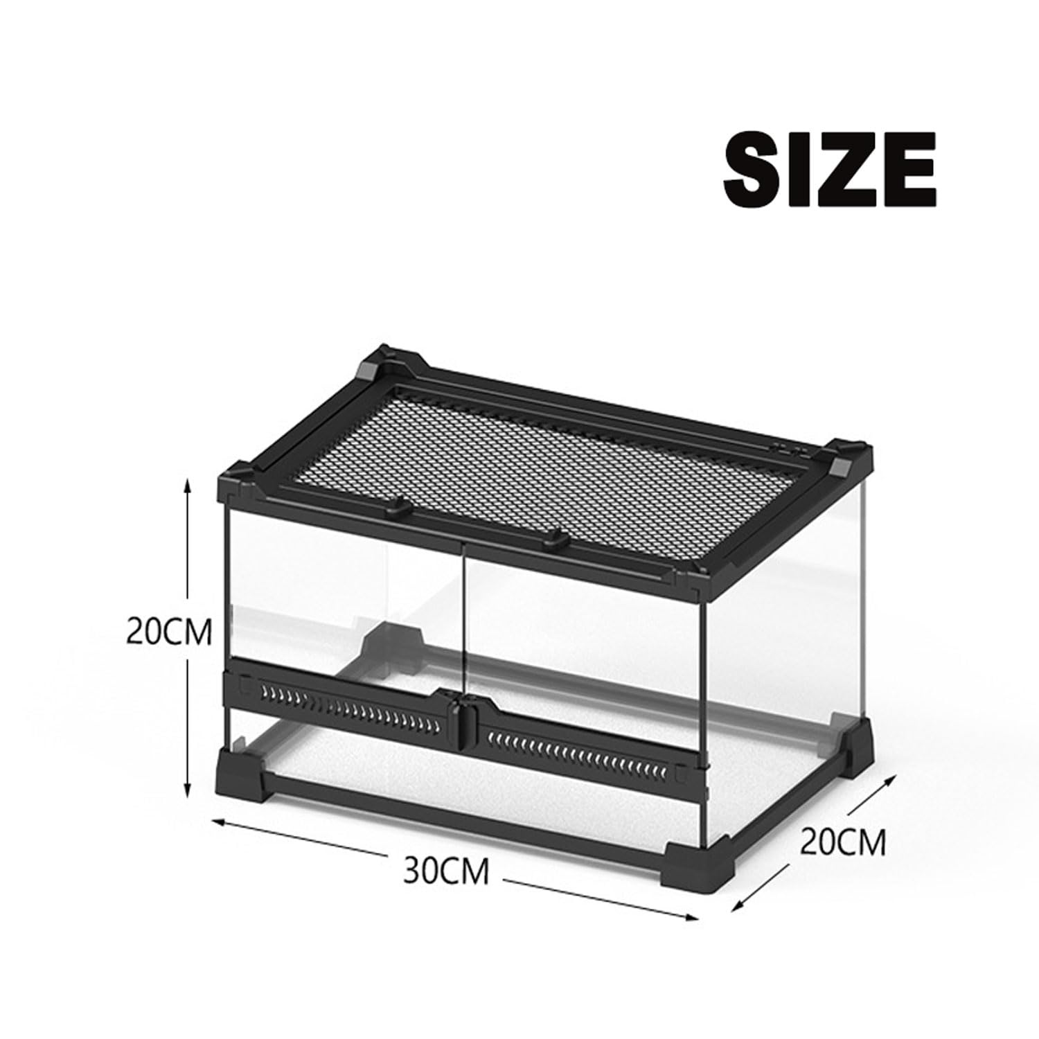 Terrario para Reptiles de Vidrio de Visión Completa, Tanque de Selva Tropical de Doble Puerta, Entradas de Cable Incorporadas, Ventilación de Pantalla Superior y Tapa Antiescape, para Iguanas