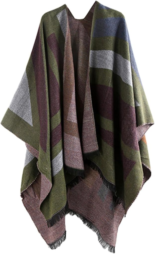 VamJump Women Winter Open Ponchos Long Wrap Poncho Shawl Cardigan Coat,Green,OneSize