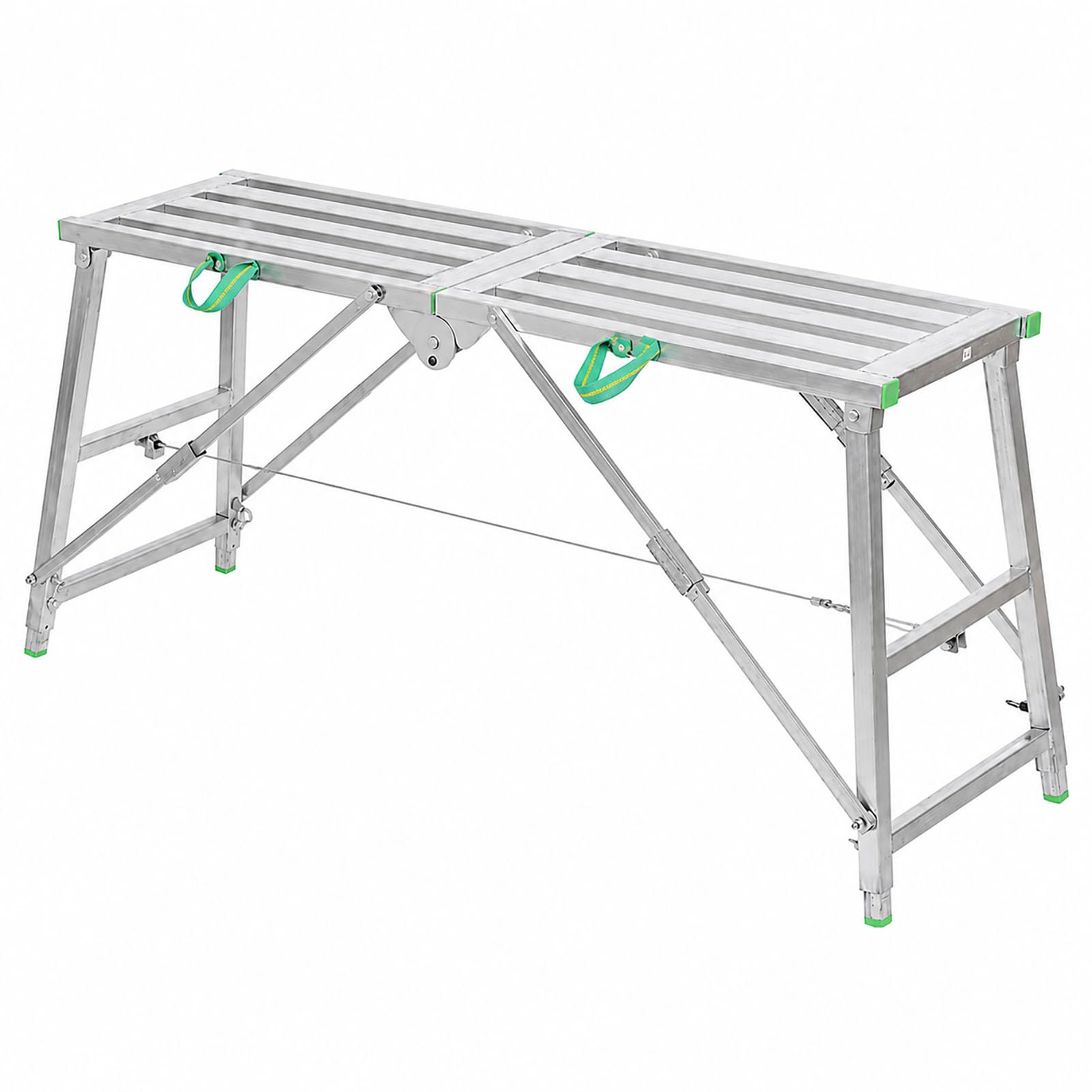 Plataforma de Trabajo Plegable y Ajustable en Altura, Andamio Portátil de Acero Galvanizado con Pies Antideslizantes, Cables de Refuerzo y Asa, Aprox. 400 kg,140x30cm