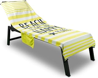 BIANCHERIAWEB Happy Place - Toalla de Playa de 75 x 190 cm, con cojín y Bolsillos, Color Amarillo