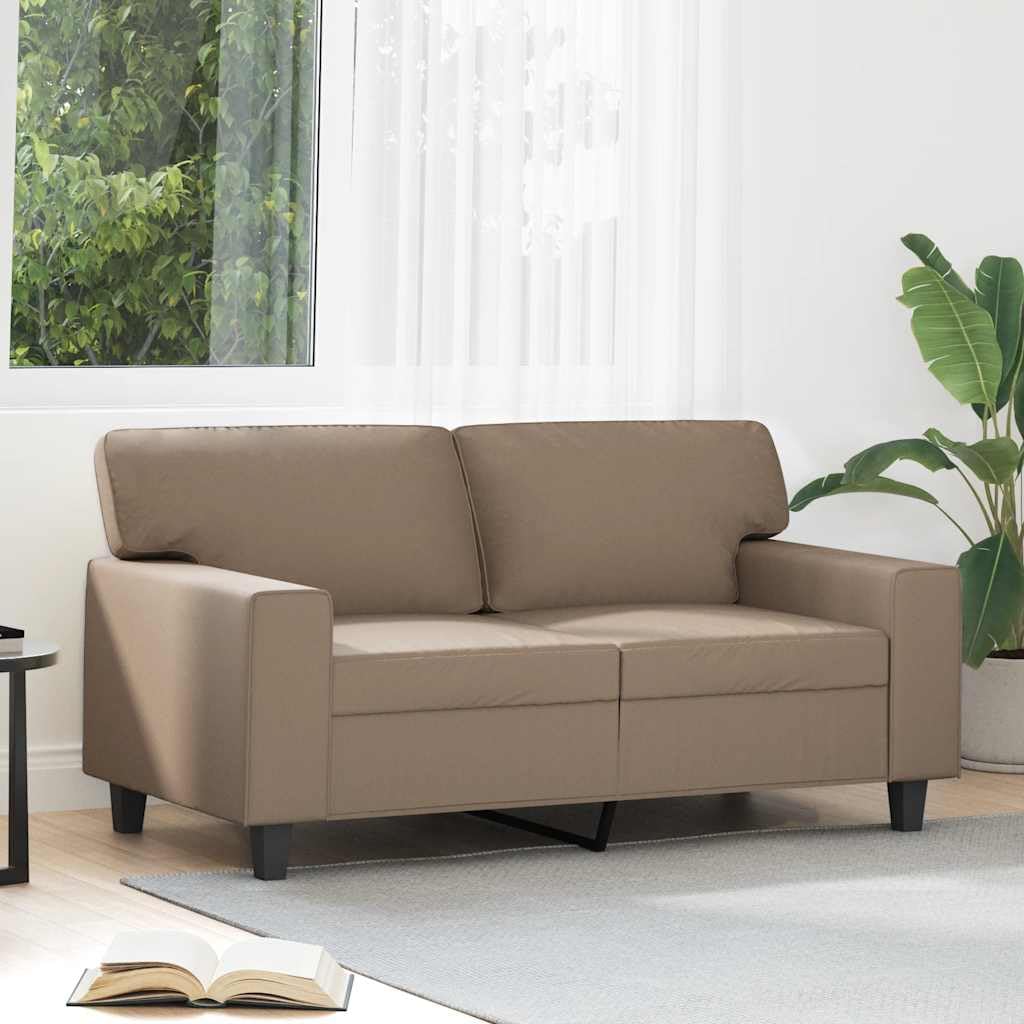 Sofá de 2 plazas de piel sintética, color marrón capuchino, 154 cm