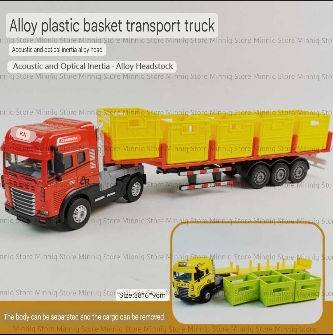 Advisian store 1:24 Cement Mixer 4WD Friction Power Large Transport Truck with Lights and Sounds Alloy Diecast Truck Toy Best Birthday Gift for Kids (Pack of 1) (1:24 Storage Basket Truck) 3
