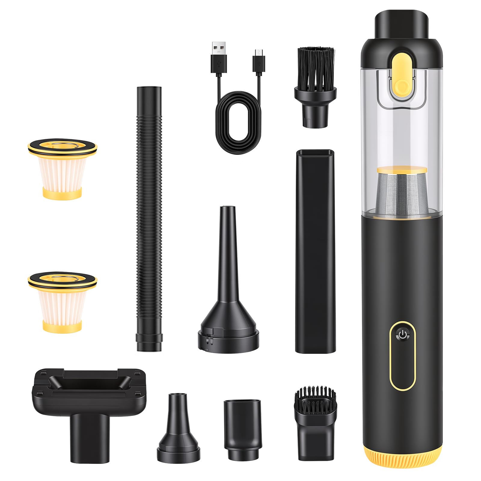 Aspirador Coche Potente Sin Cable – Aspirador de Mano 18.000 Pa, Mini Aspirador con Función Soplado e Inflado, 9 Accesorios, Ligero 506 g, para Coche