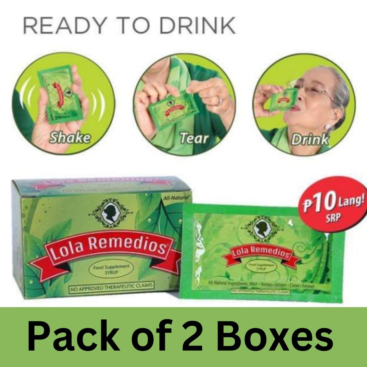 Lola Remedios Food Supplement Syrup - Pack of 2 - Total 24 Sachets, 12 Sachets Per Box - All Natural Ingredients Honey, Ginger, Mint, Clove and Fennel