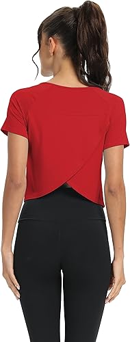 Miniatura 4 de Mippo - Camisetas de ejercicio para mujer, largo recortado, con espalda dividida, atléticas, para gimnasio, ejercicio, ajuste holgado