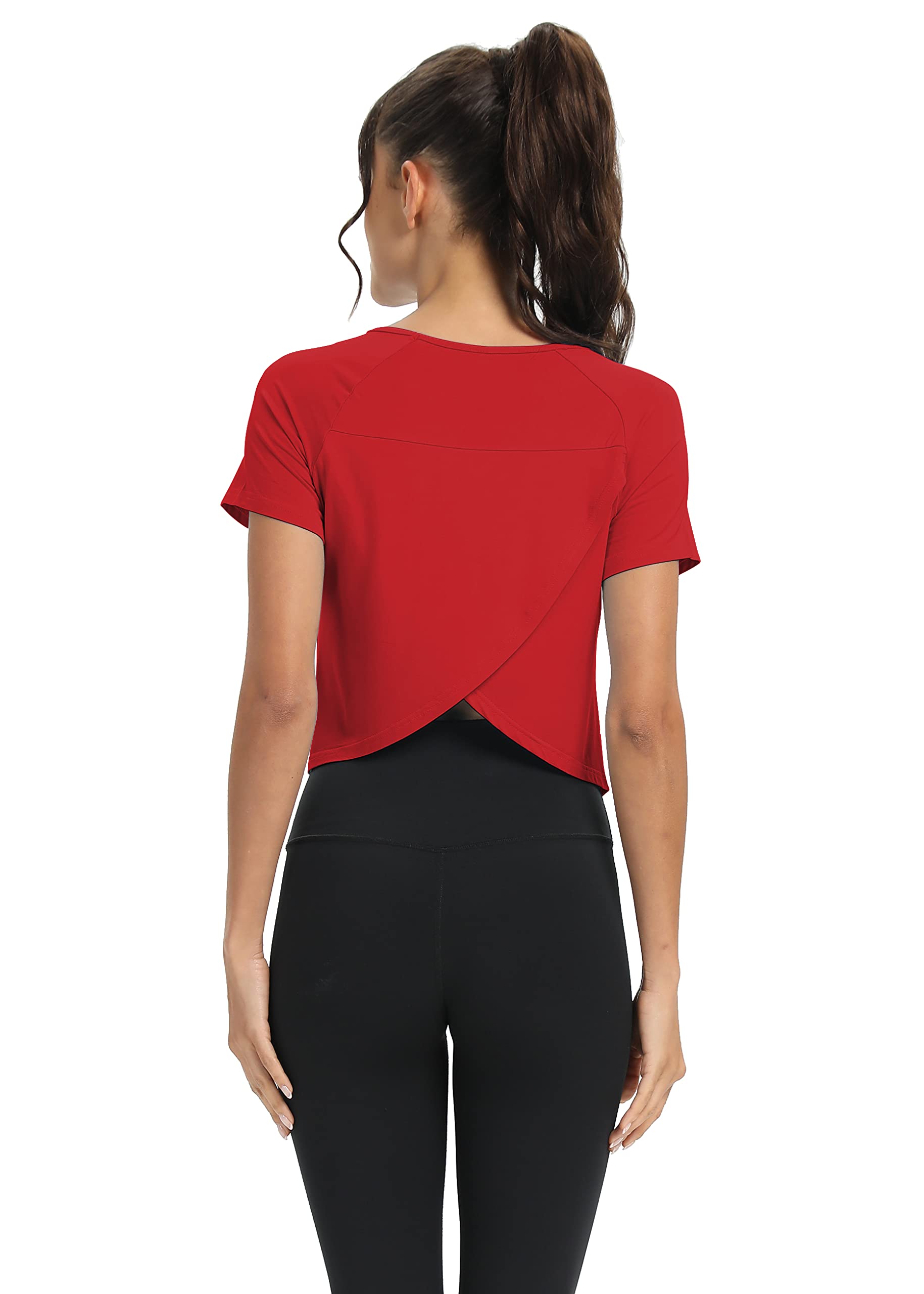 Mippo - Camiseta de entrenamiento corta para mujer con espalda dividida - Corte holgado, rojo, S