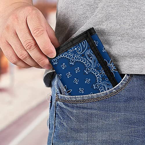 FunnyStar Blue Paisley Bandana Small Trifold Wallets Front Pocket Wallet With Money Clip Holder ID Credit Card Slots And Key Ring 5