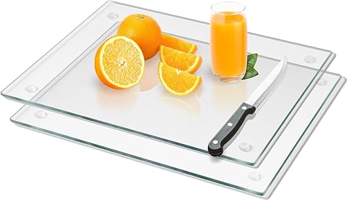 Tabla de cortar de vidrio templado para cocina, tablero de vidrio transparente para encimera, resistente al calor, con pies antideslizantes, 12 x 16