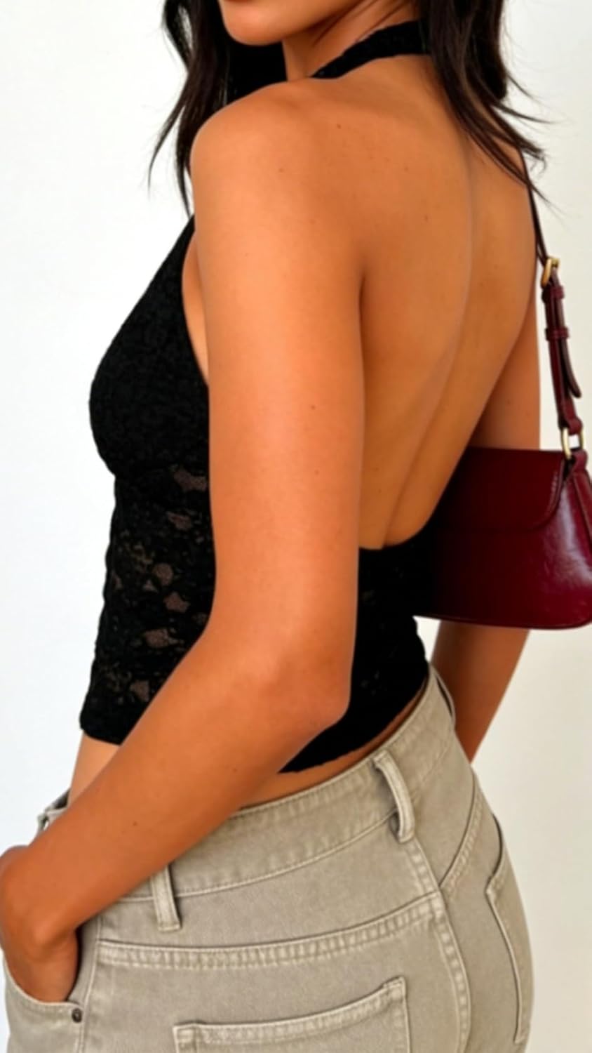 Women's Lace Halter Tops Going Out V Neck Crop Backless Sleeveless Tank Y2k Cute Sexy Shirt Summer Trendy 2026 - Image 6