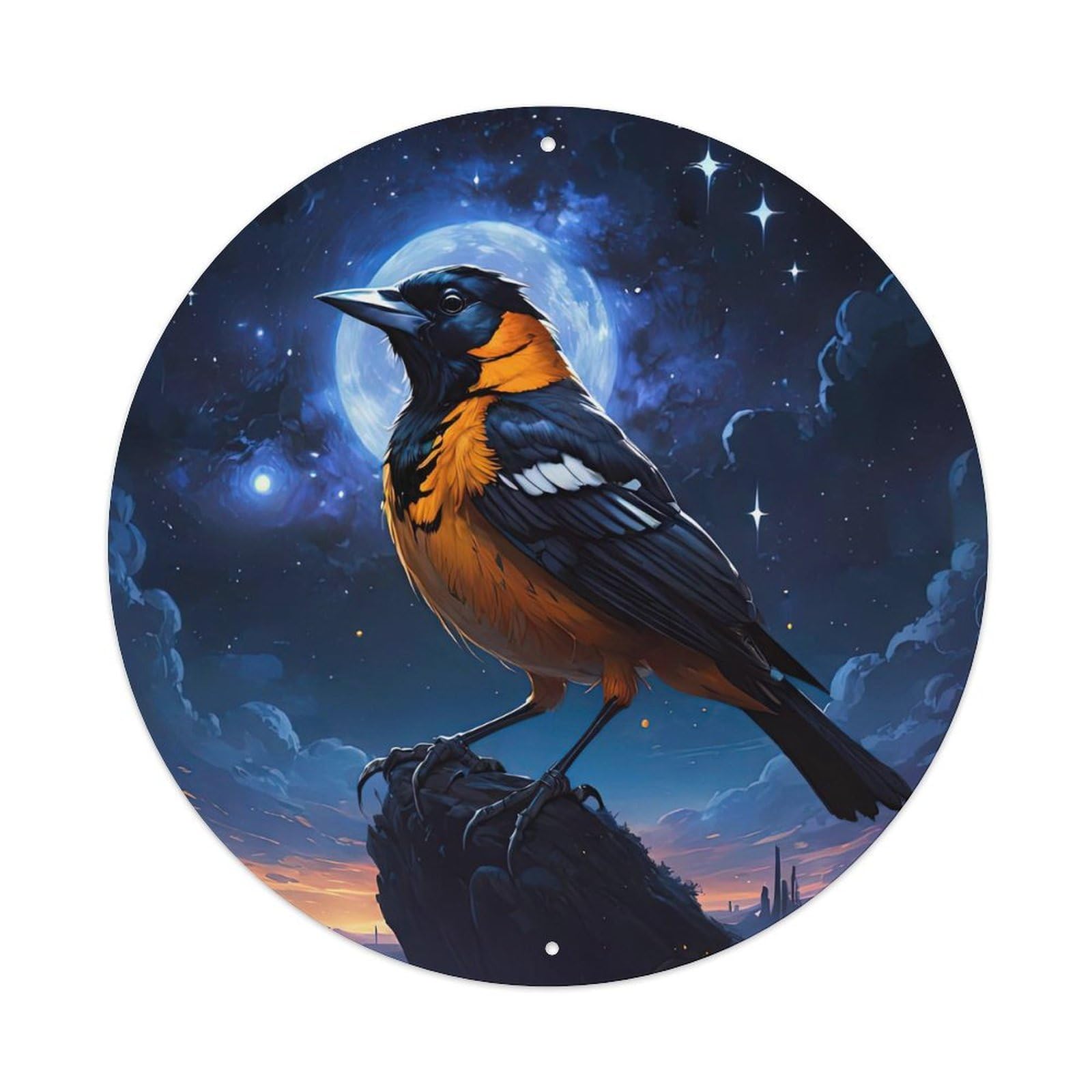 Cartoon Oriole Bird Starry Sky Wildlife Vintage Metal Tin Sign