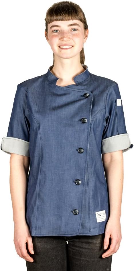 Crew Apparel Women's Chef Coat The Stephany Made in America (Large, Navy)
