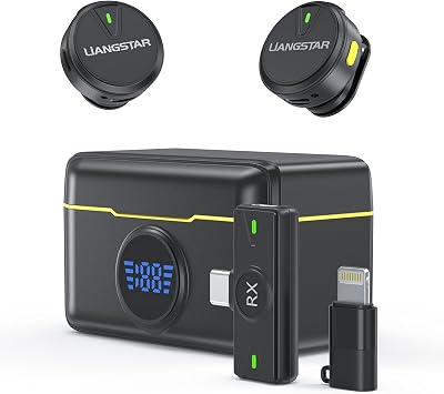 LIANGSTAR اللاسلكية Lavalier ميكروفون لفون/الروبوت، ميني ميكروفون مع حالة الشحن إلغاء الضوضاء، 40 H عمر البطارية، طية صدر السترة ميك مع زر كتم لتسجيل الفيديو، مقابلة، Vlog، TikTok