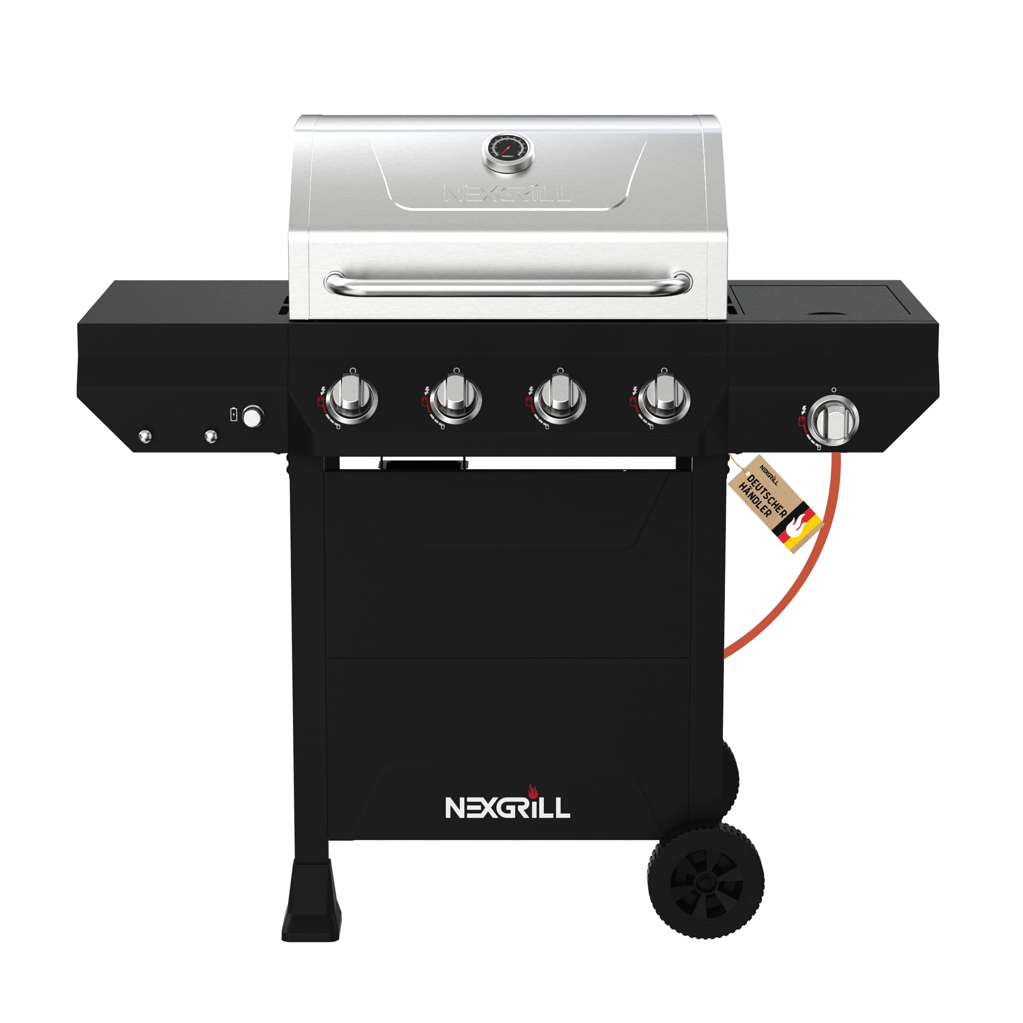 Nexgrill Classic 4-Brenner Gasgrill mit Seitenbrenner – Premium Edelstahl Gas grill mit porzellanbeschichteten Gusseisenrosten, Even-Heat-System – Garten, Balkon & BBQ-Events