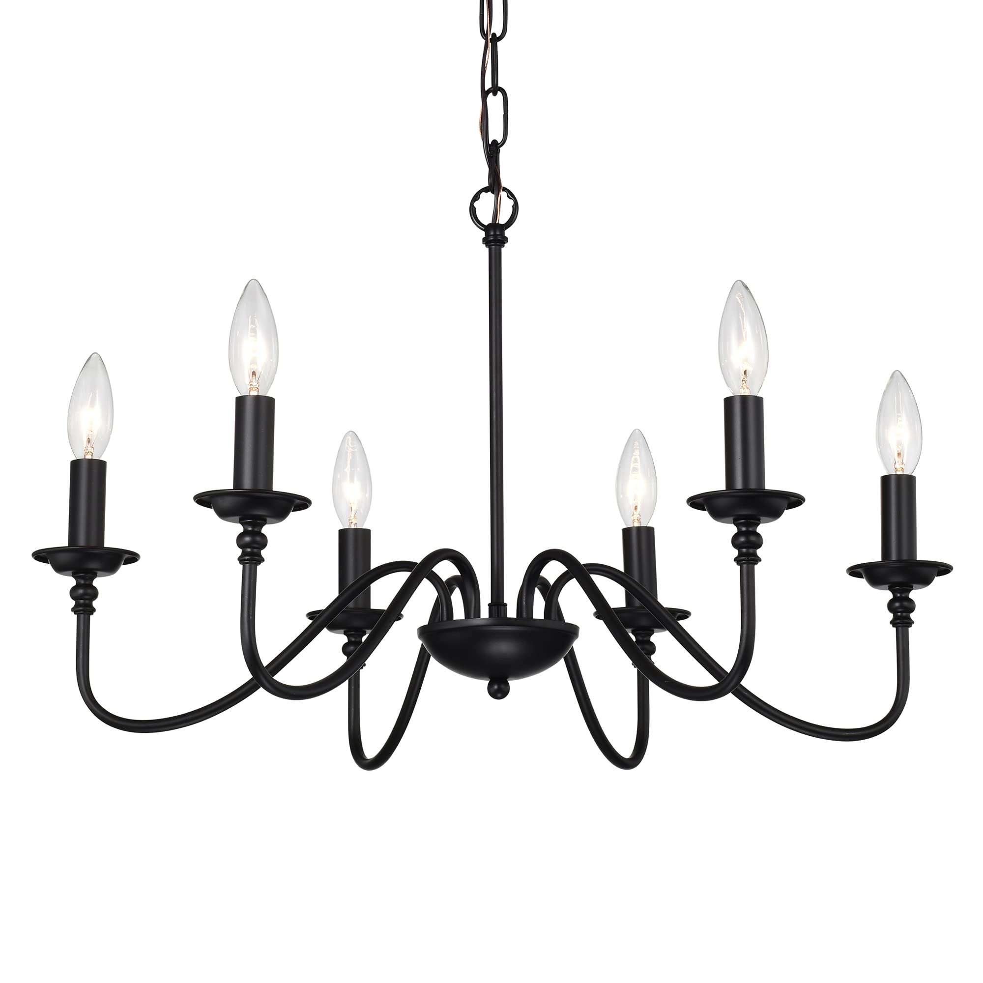 Alighting Kronleuchter Schwarz 6 Flammig, Vintage Landhaus Lüster | Höhenverstellbare Pendelleuchte Kerzen Design für Esszimmer Wohnzimmer Küche Schlafzimmer, E14(Ohne Leuchtmittel)