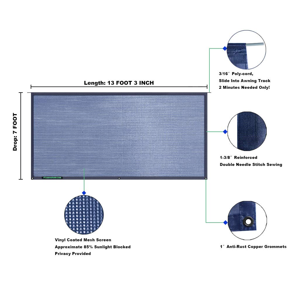 Leaveshade Osłona przeciwsłoneczna do kampera ● 18 cm x 30 cm (pasuje do markizy 35 stóp) – granatowa osłona przeciwsłoneczna z siatki, przyczepa kempingowa, ochrona przed promieniowaniem UV,
