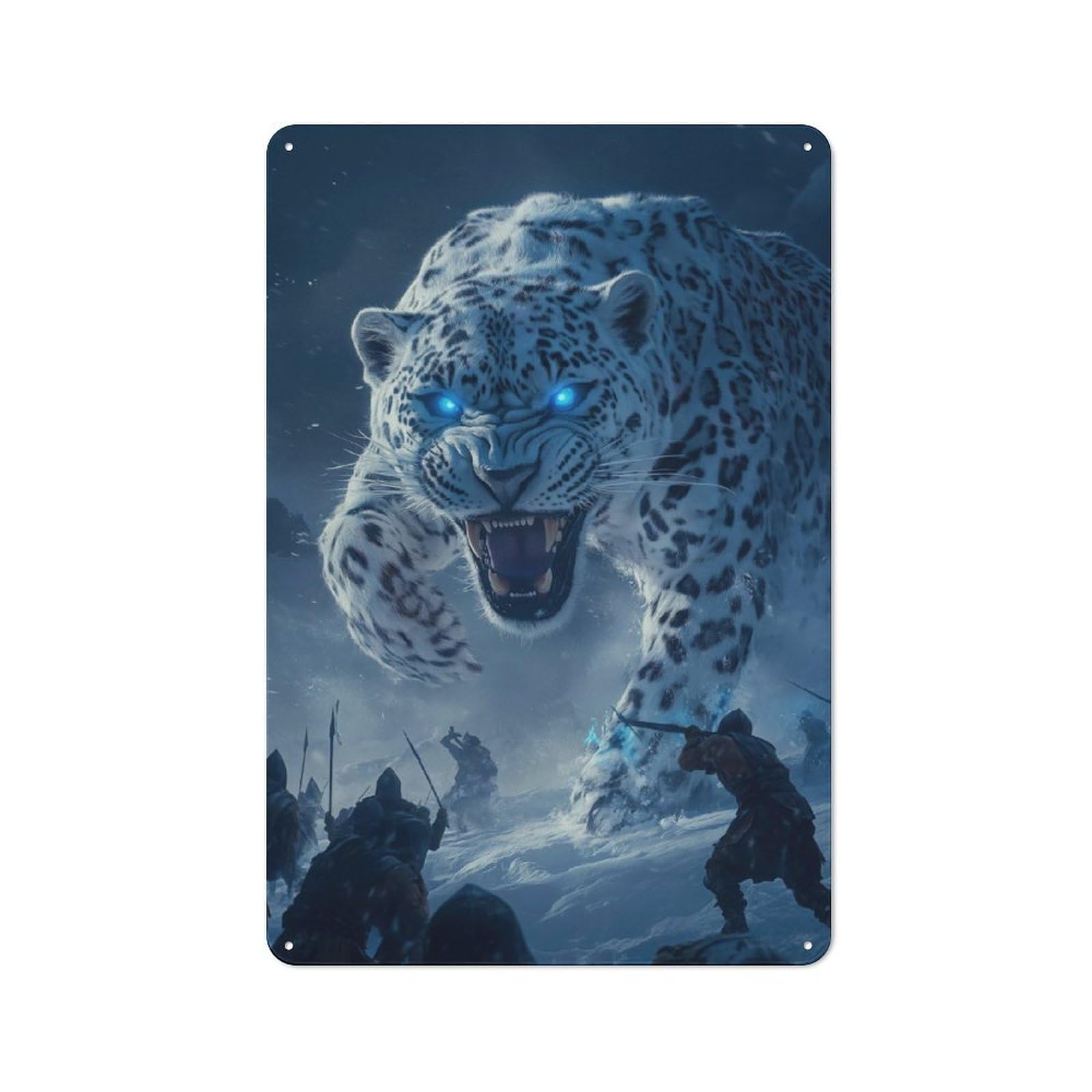 Junmoney Snow Leopard Attack Vintage Tin Sign 30X20cm With For Studio Or Craft Room, For Garage, Workshop And Man Cave Decoration