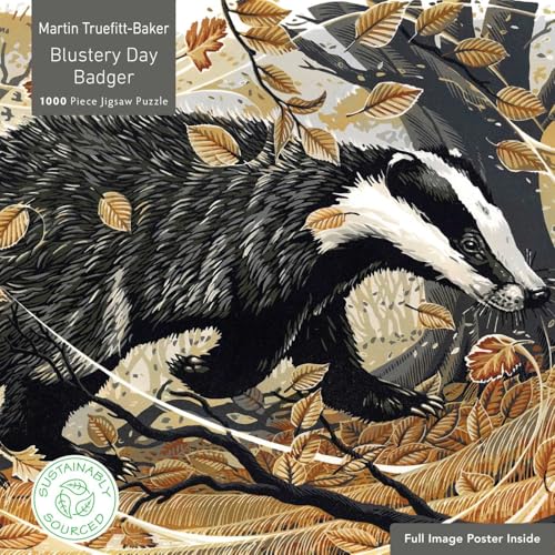 Adult Sustainable Jigsaw Puzzle Martin Truefitt-Baker, Blustery Day Badger: 1000-pieces. Ethical, Sustainable, Earth-Friendly