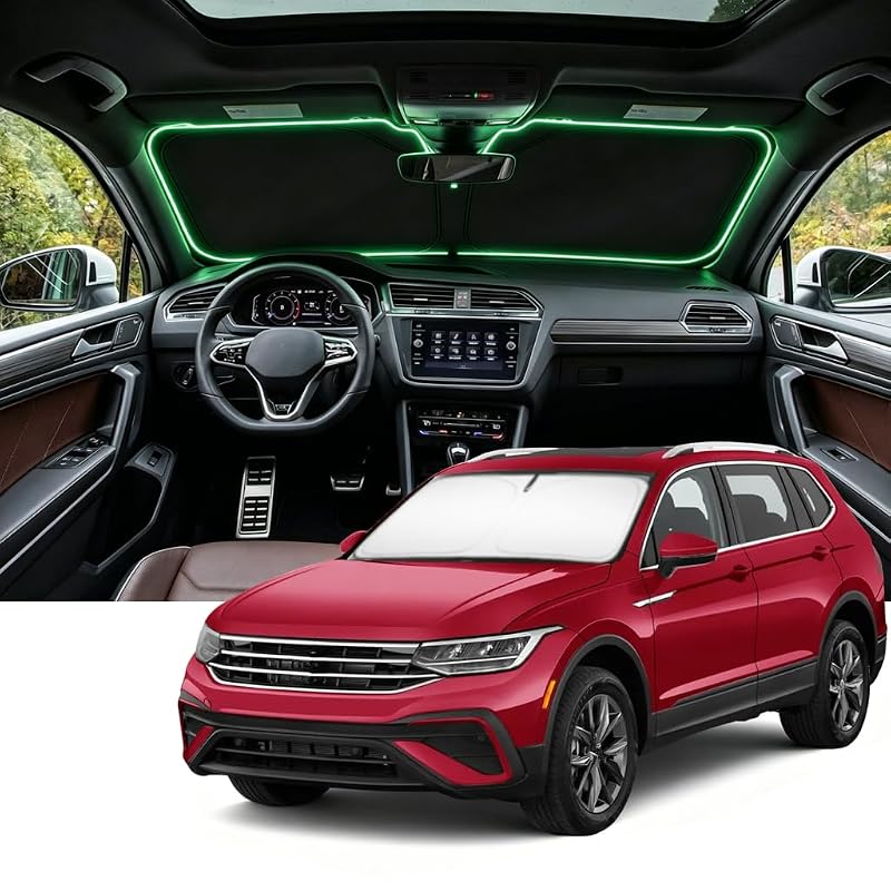 Protetor solar para para-brisa IOLAILA para Volkswagen VW Tiguan 2018–2023, dobrável, 4 camadas, preto e prata
