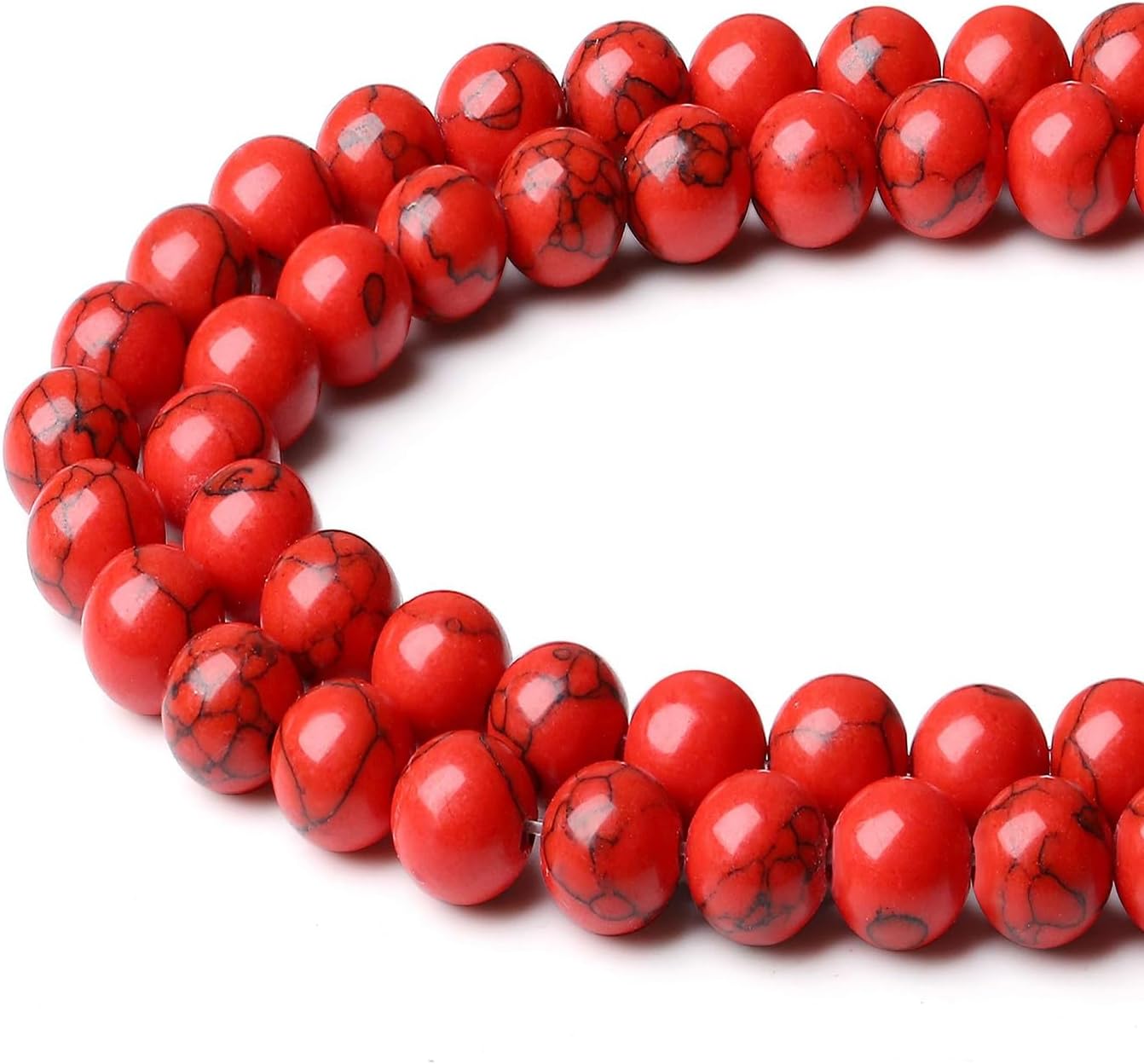 LAIDANLA Red Turquoise 8mm Natural Stone Beads Round Loose Gemstone Stone Beads for DIY Bracelet Necklace Earrings Jewelry Making Polishing Genuine Real Beading Crystal 96PCS 2 Strand 32" - Image 2