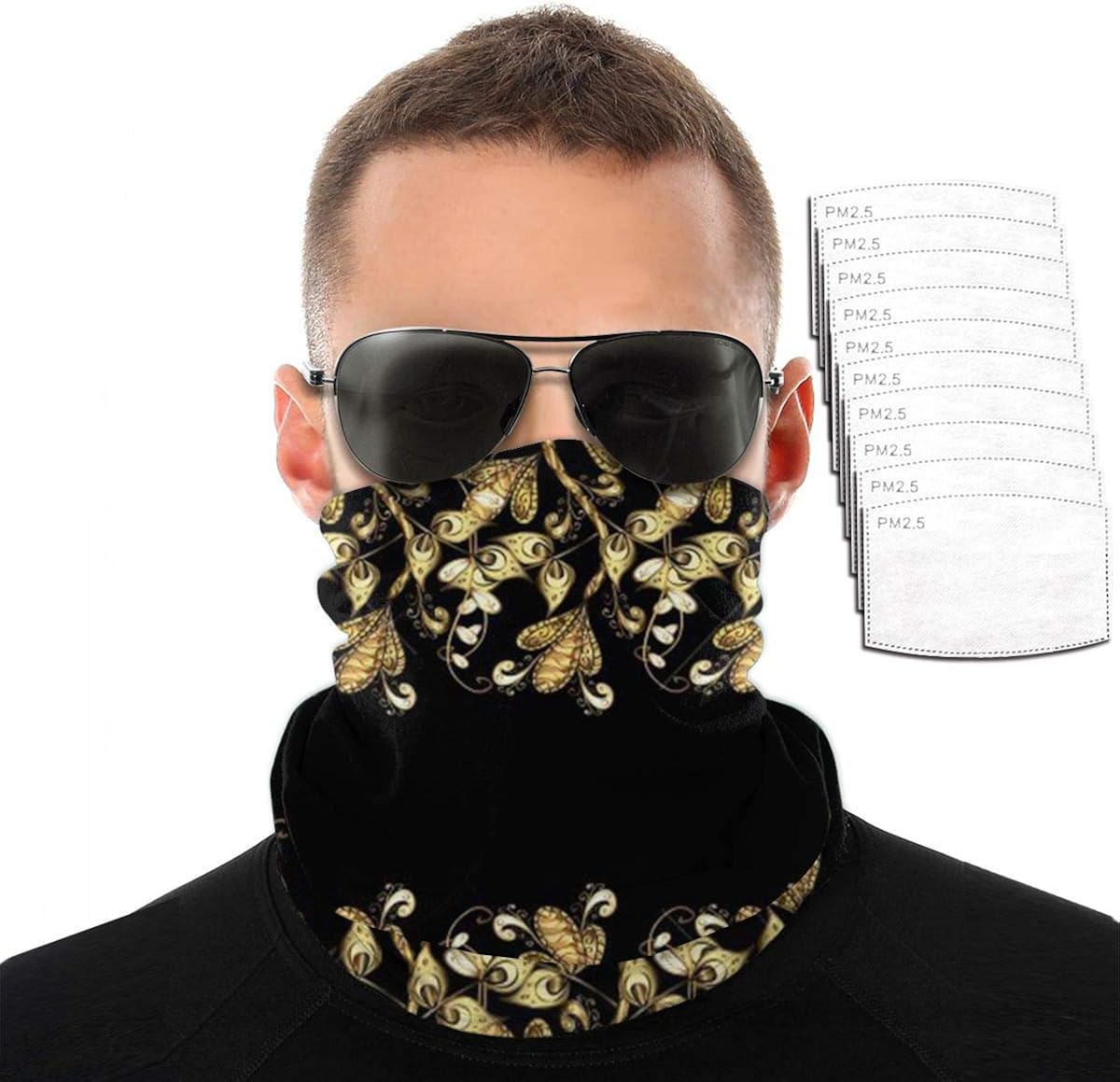 Unisex Neck Gaiters Bandana with Filter Pocket Insert,Black Lace