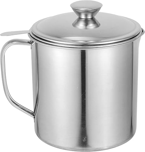 Miniatura 1 de UPKOCH Contenedor de grasa colador de aceite mango de acero inoxidable almacenamiento de aceite boca ancha a prueba de fugas contenedor de grasa de