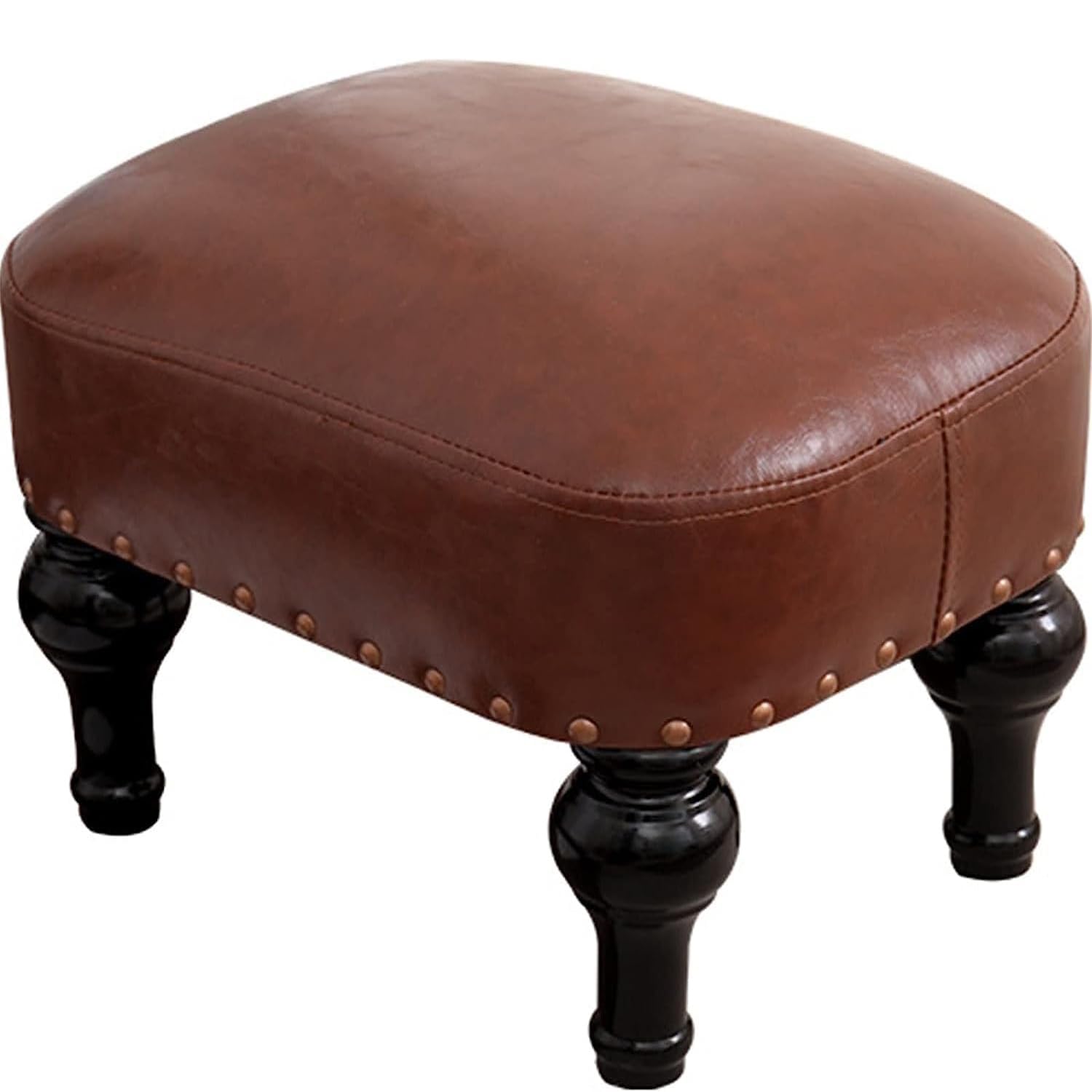 DiicMa Small Footstool Ottoman Leather Upholstered Footrest Wooden Foot Rest Stool Sofa Stool for Foot Rest for Living Room (Color : Brown)