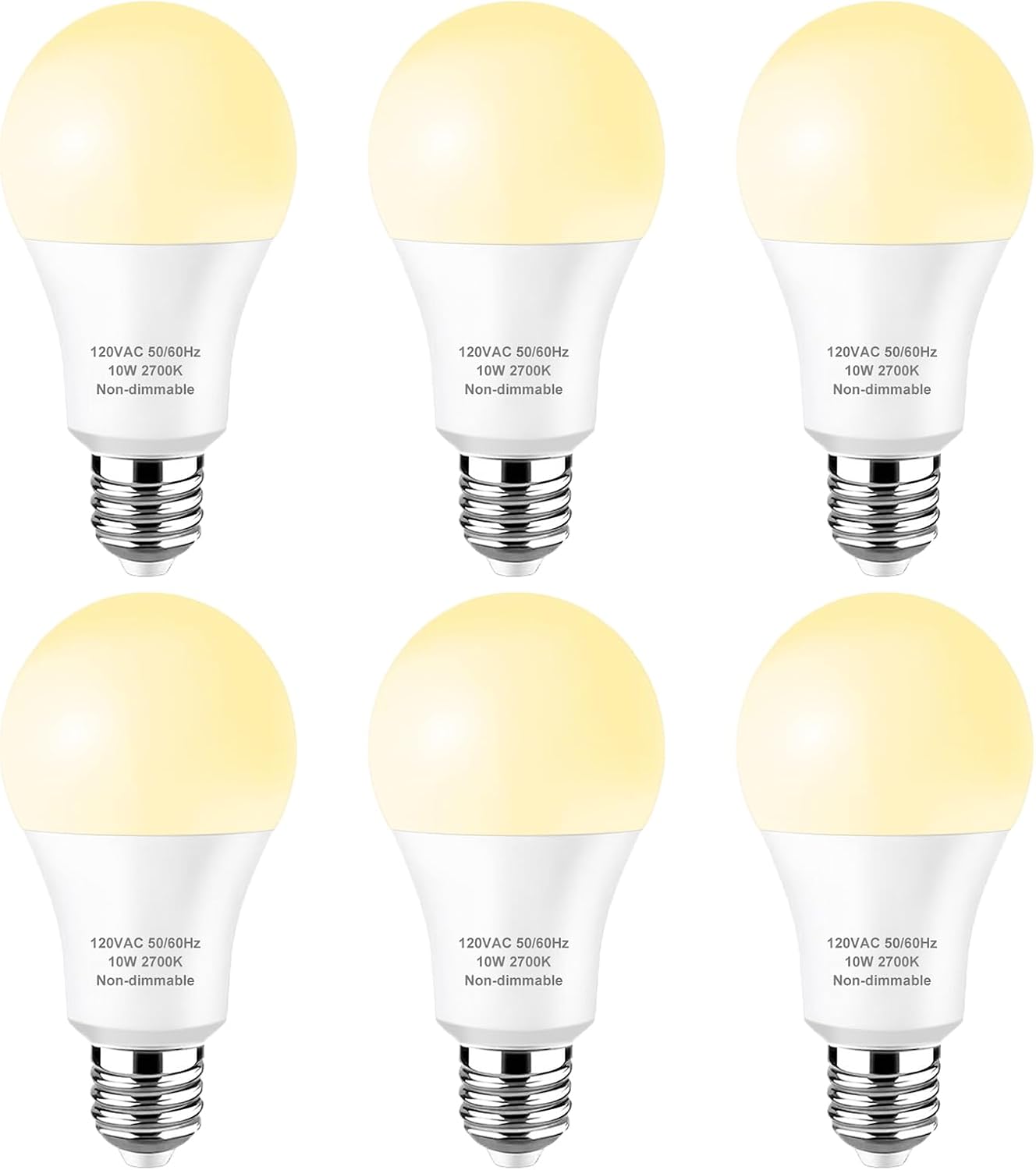 A19 LED Light Bulbs 60 Watt Equivalent Daylight White 5000K, 800LM Energy Efficient LED Bulb 10W, E26 Standard Base, Non-Dimmable, 6-Pack