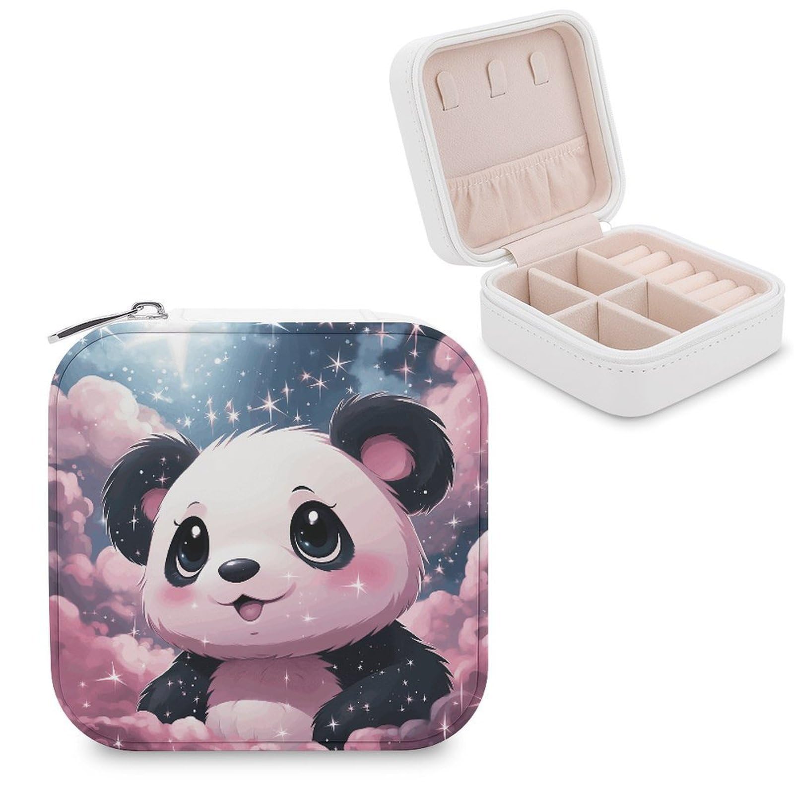 VstaDank Pink Panda Jewelry Box Beautiful Portable Ring Boxes Cute Large-Capacity Jewelry Case Jewelry Organizer for Mothers Gifts for Earrings Rings Hand Bracelet