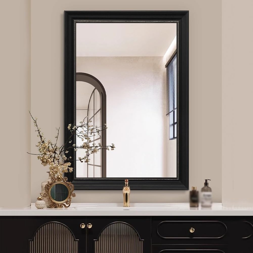Modern Farmhouse Wall Mount Mirror, Rectangle Bathroom Mirror with 5mm HD Glass for Bedroom Living Room Entryway Dresser Decor(60x80cm/24x31inch)