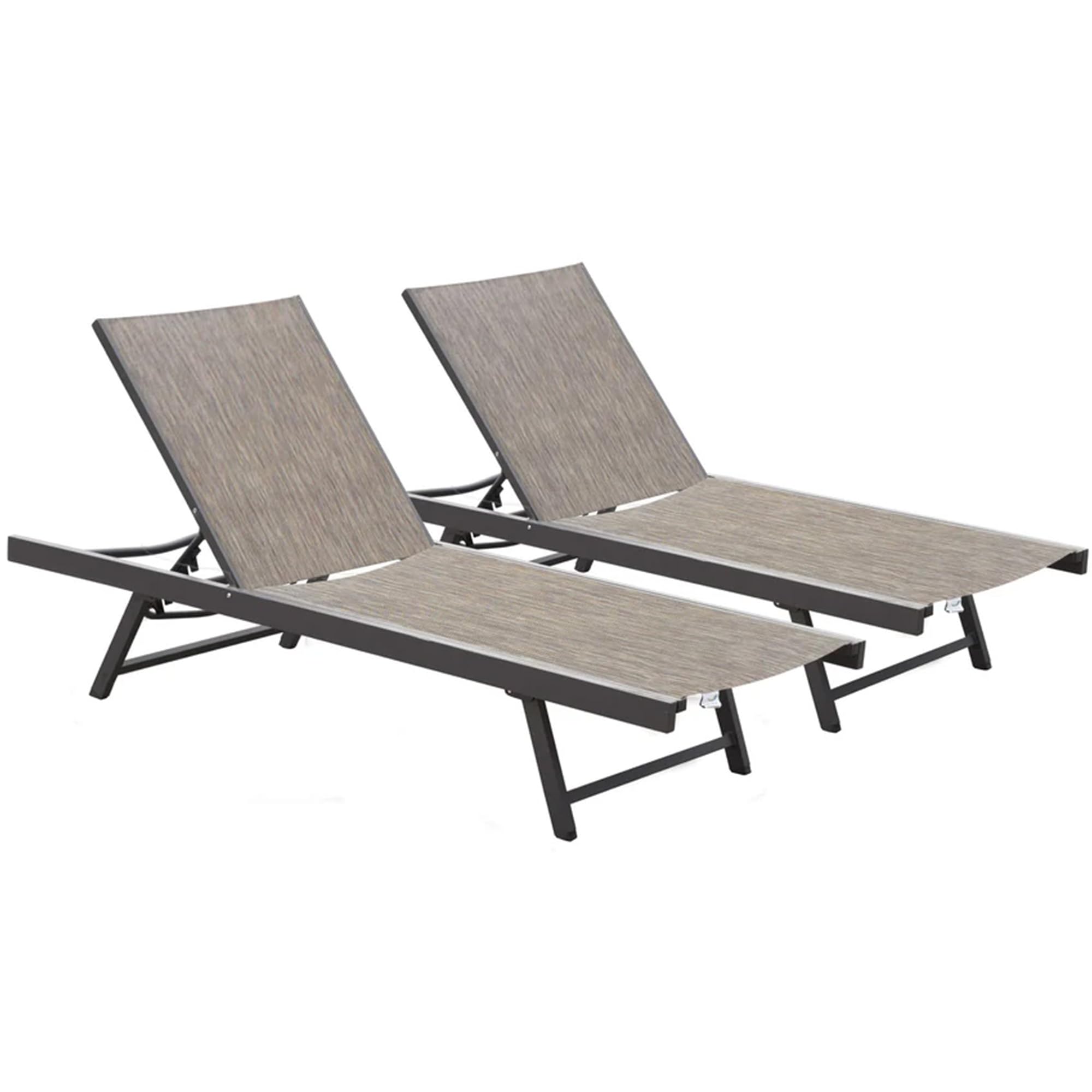 Vivere Aluminum Urban Sun Lounger 2 Pack, Full Recline, Made with Premium Phifertex Outdoor Fabric - 265 lb Capacity (Granite)