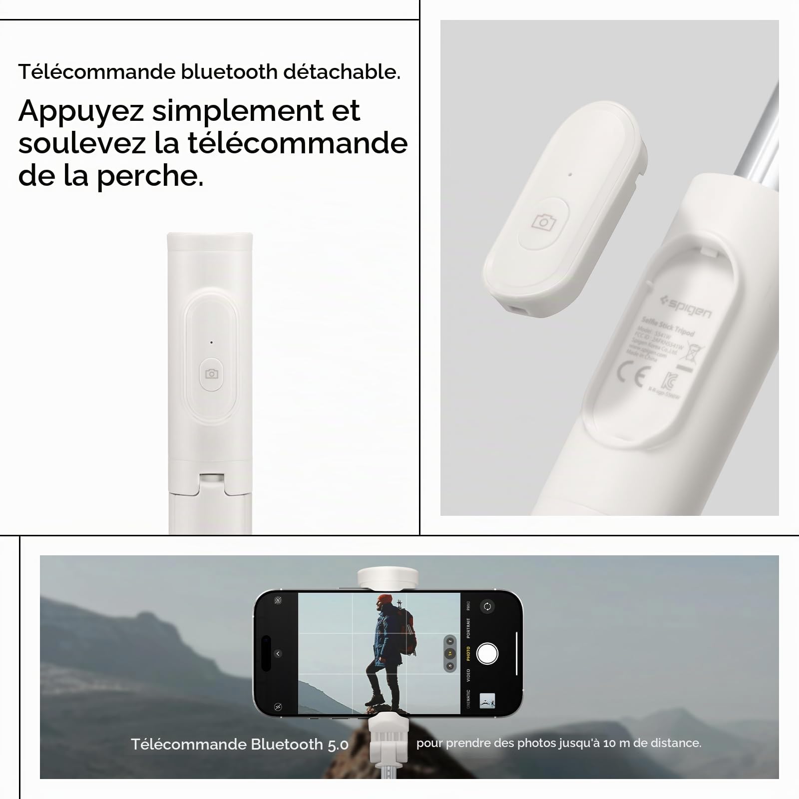 Spigen Perche à Selfie Ouverture Automatique Trépied pour iPhone, Galaxy, Pixel, Xiaomi, etc - Dune Beige
