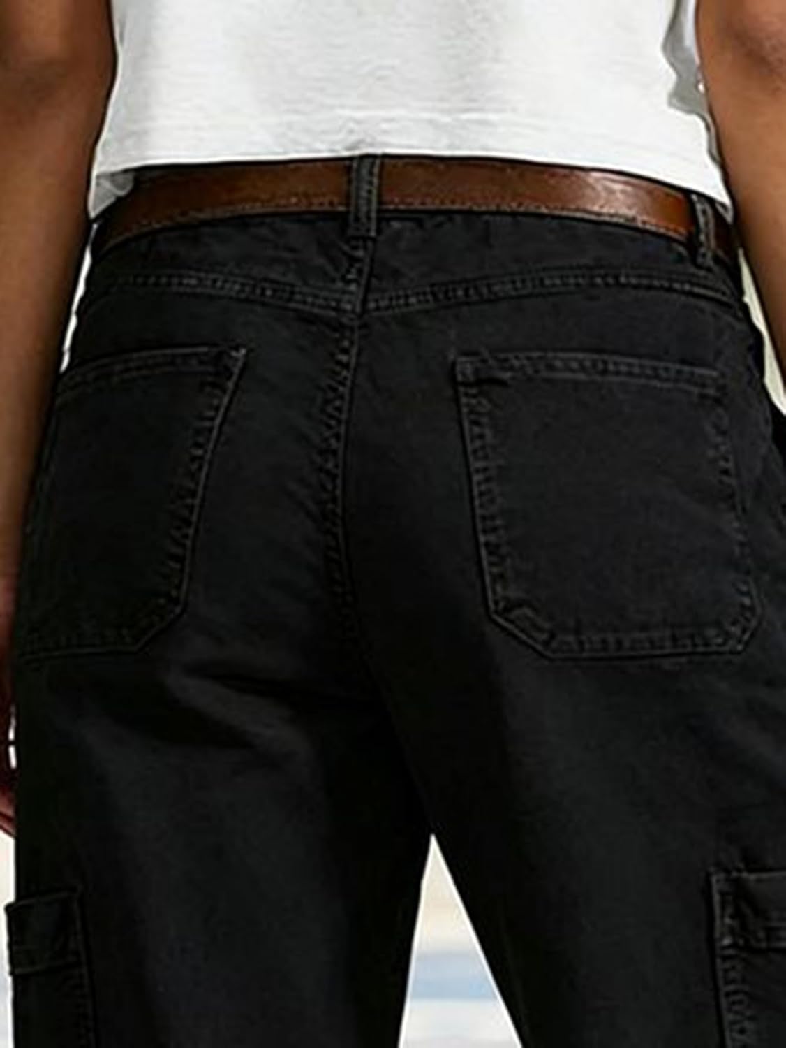 Flamingals Straight Leg Mid Rise Capri Pants for Women Vintage Wash Pocket Side Barrel Chino Keen Length Summer Pants Trendy