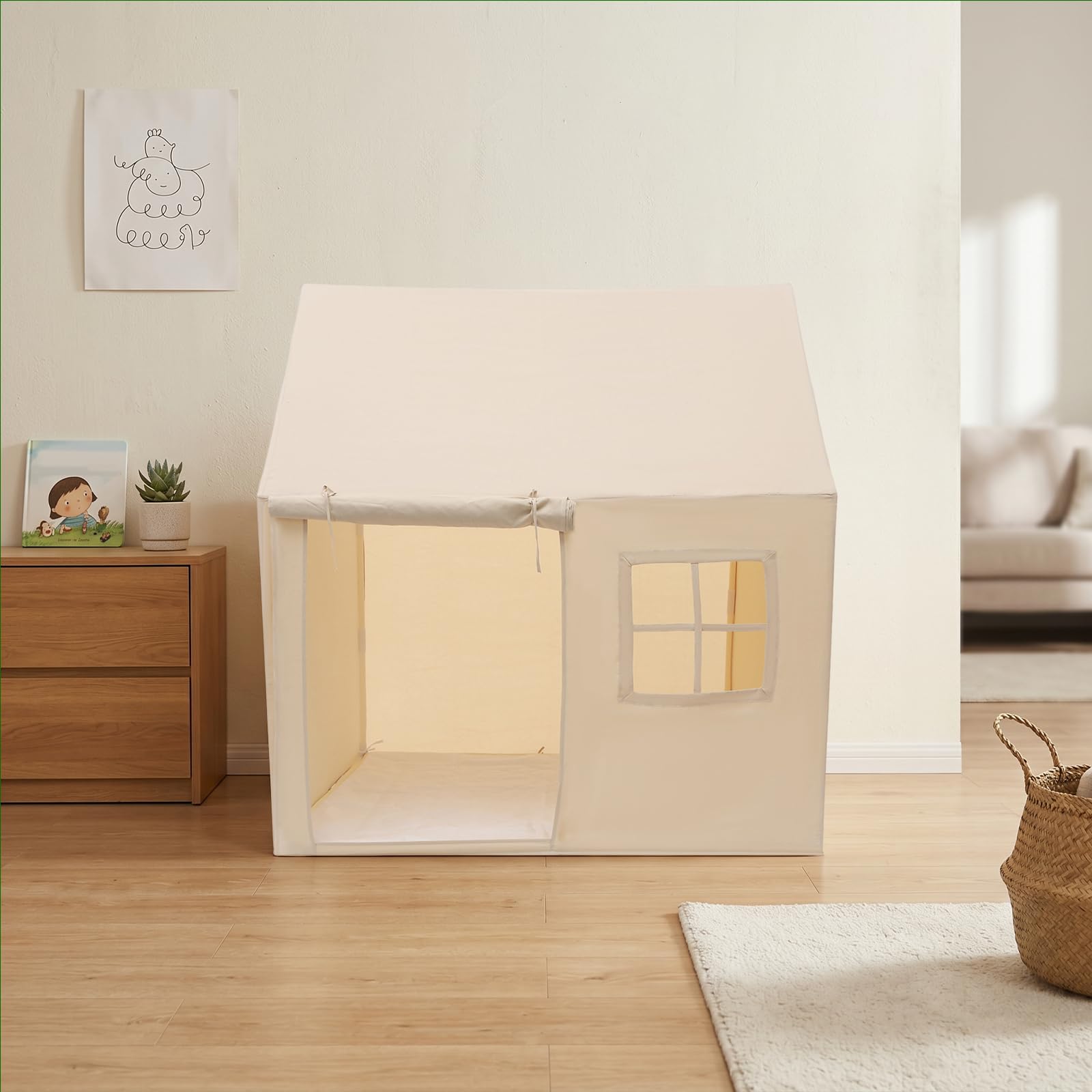 Kinderzelt Indoor mit Bodenmatte, Spielzelt Kinderzimmer, Großes Hauszelt für Kinder, Spielhaus mit Rolltür, Kuschelecke, Lesezelt, Mädchen & Jungen, Geschenk für Geburtstag und Weihnachten