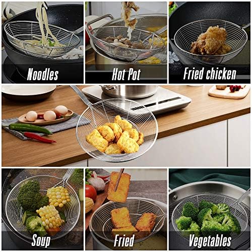 LIUDU Stainless Steel Spider Strainer Skimmer Ladle for Cooking and Frying,Kitchen Utensils Wire Strainer Pasta Strainer Spoon, 5.4 Inch