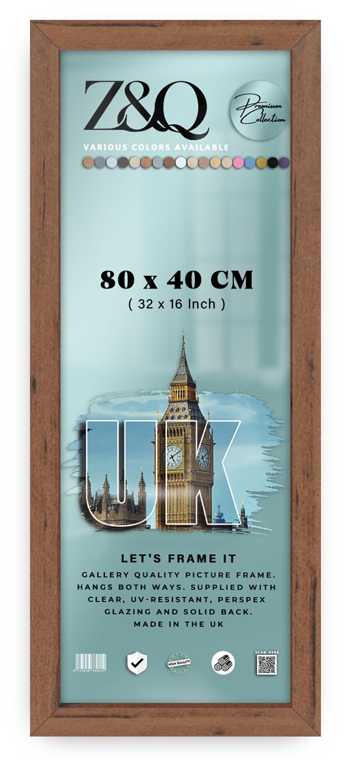 Z&Q - Panaramic Classic Black MDF Wood Finish (80 x 40 CM) Frame for Posters | Eton Wood 32 x 16 Inch For Art Gallery, Home Décor [ Walnut ]