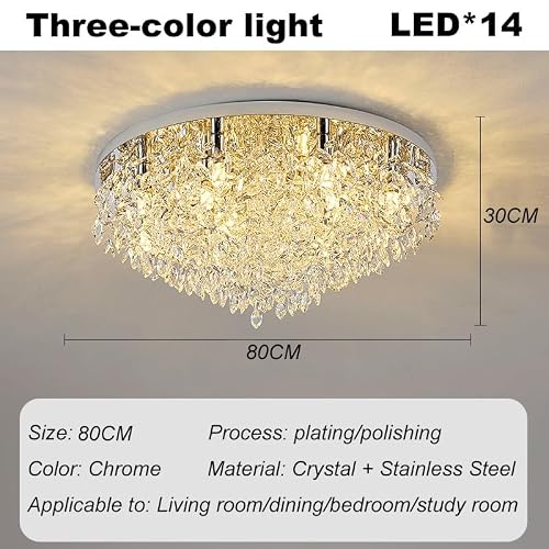 DOCJX Nowoczesny Żyrandol Kryształowy Sufitowy, Lamp Sufitowy LED Z Eleganckim Designem W Kolorze Chrom Dla Salonu, Sypialni, Kuchni, Jadalni(80CM)